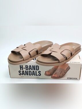 32 Degrees Cool Women’s H-Band Sandals Tan Cushioned Slide Sandals size 8 M